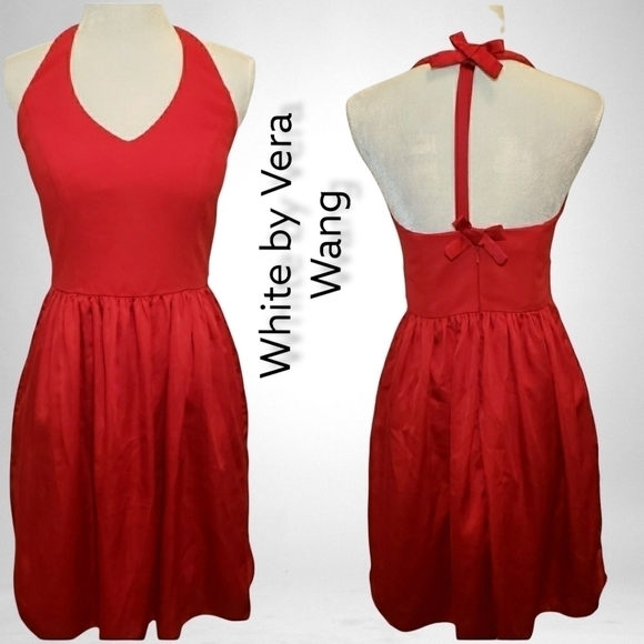 WHITE by Vera Wang Valentina Red Halter Cocktail Dress 6 Pockets  EUC - Picture 1 of 11